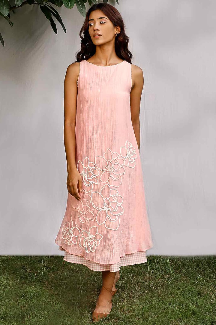 Pink Blended Silk Midi Dress Design by Originate at Pernia's Pop Up