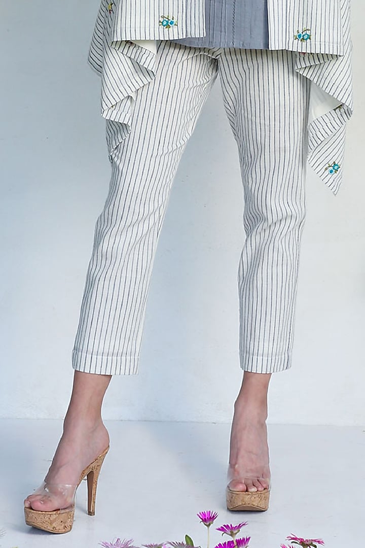 White & Blue Khadi Cotton Pants by Originate at Pernia's Pop Up Shop