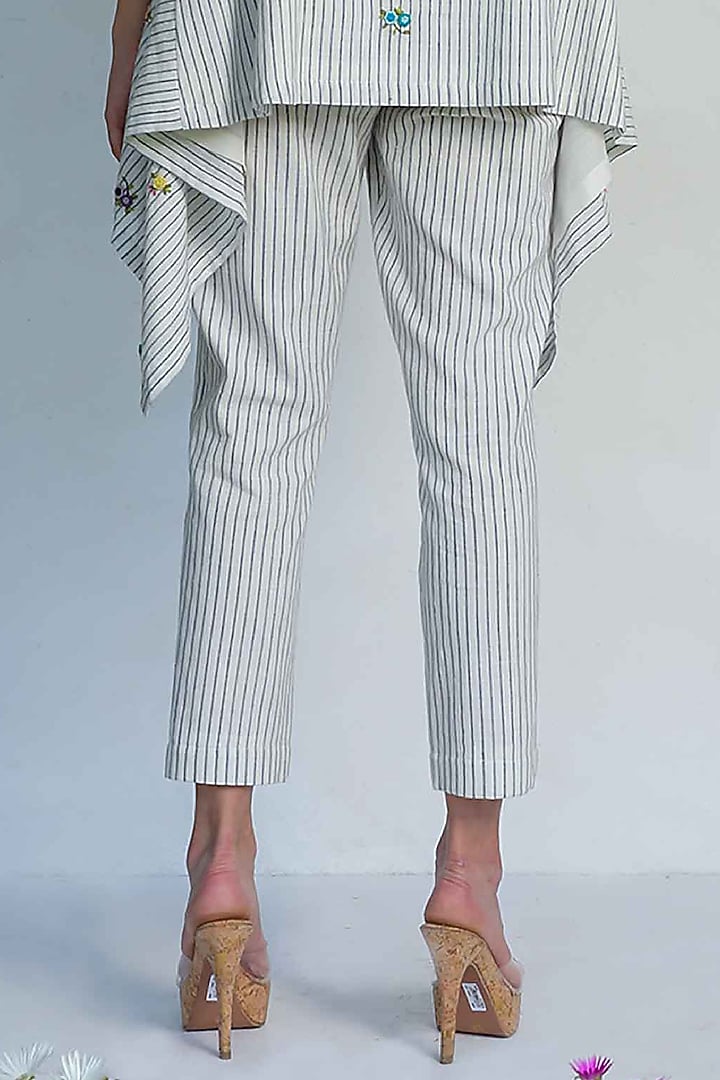 White & Blue Khadi Cotton Pants by Originate at Pernia's Pop Up Shop