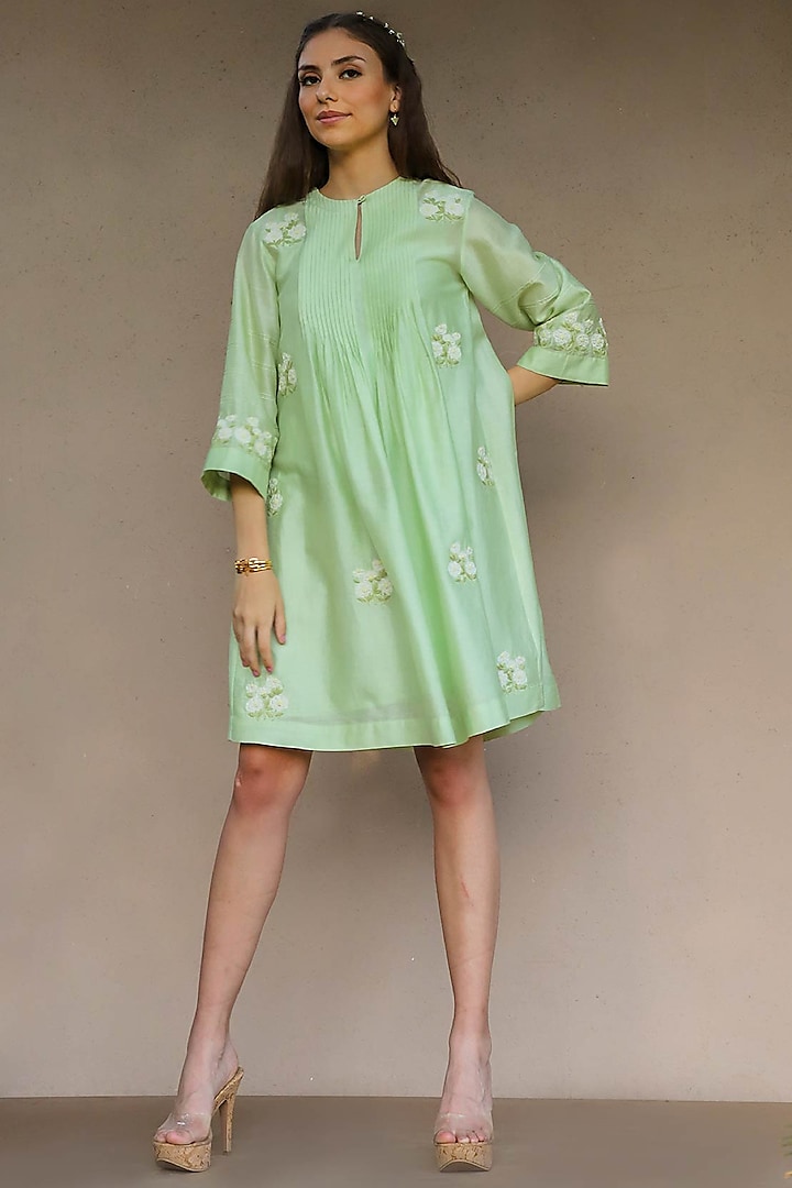 Mint Embroidered Dress by Originate