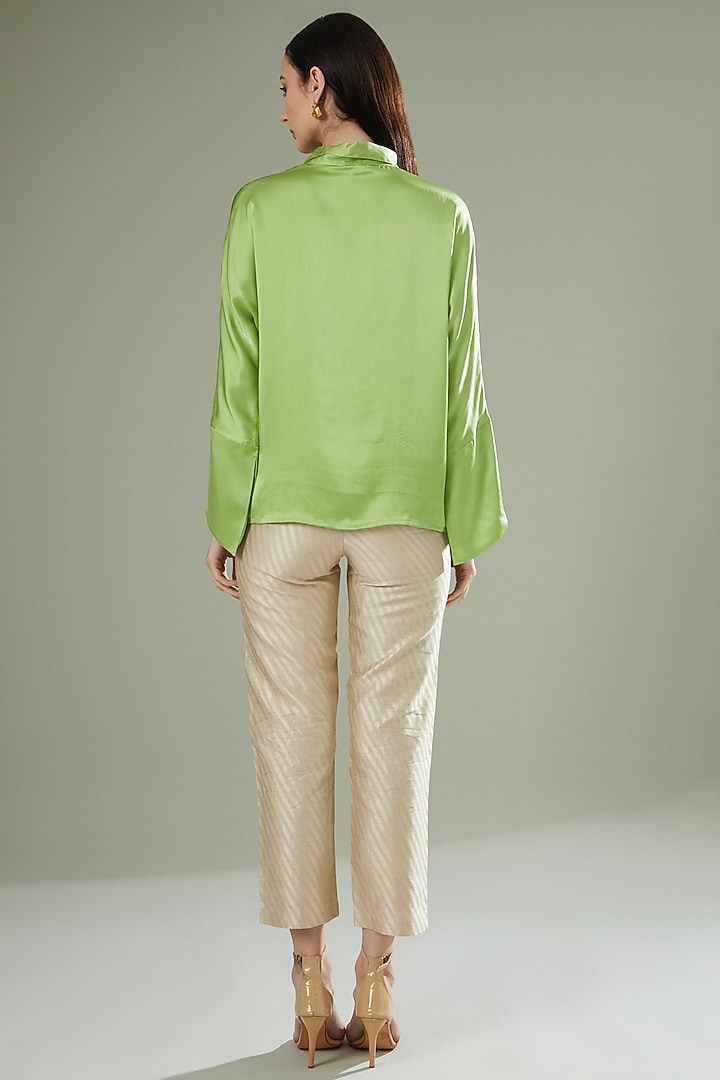 Light Green Satin Silk Top by Originate at Pernia's Pop Up Shop