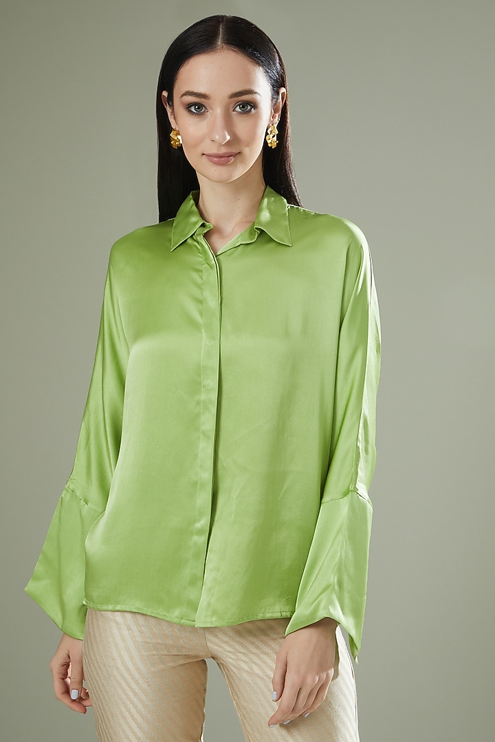 Light Green Satin Silk Top by Originate at Pernia's Pop Up Shop
