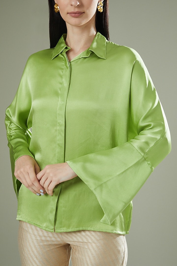 Light Green Satin Silk Top by Originate at Pernia's Pop Up Shop