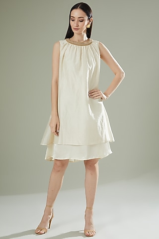 Ivory Chanderi Silk Gilded Dress by Originate