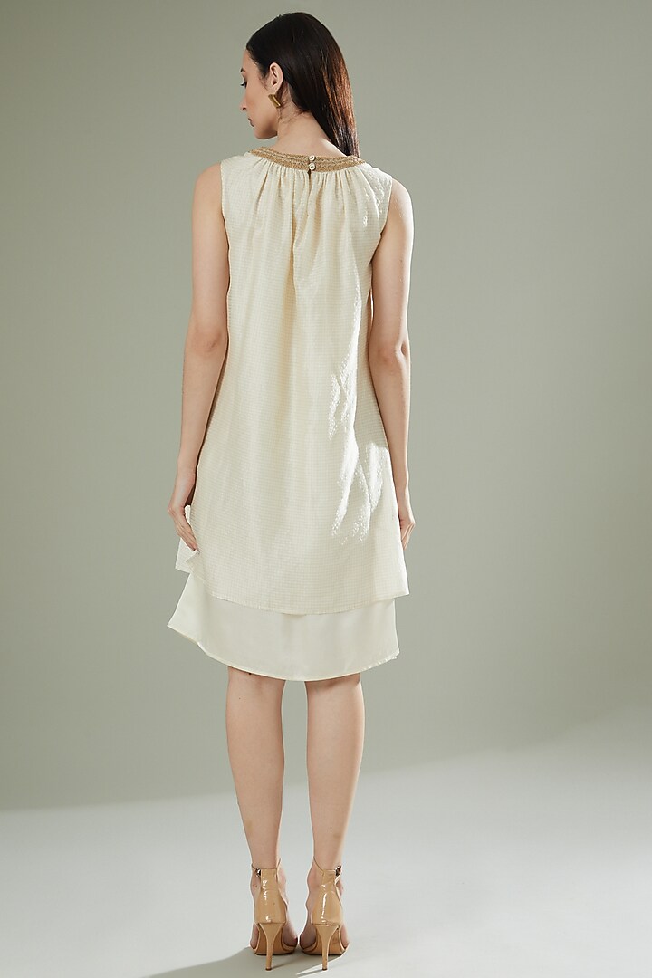 Ivory Chanderi Silk Gilded Vacation Dress by Originate at Pernia's Pop Up Shop