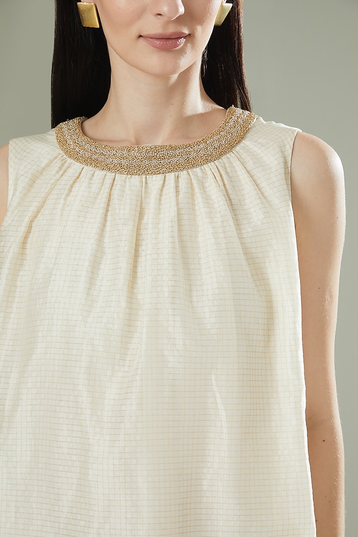 Ivory Chanderi Silk Gilded Vacation Dress by Originate at Pernia's Pop Up Shop