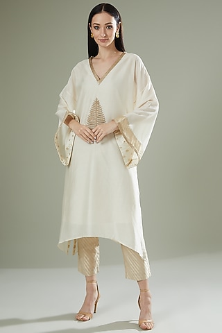 Ivory Chanderi Silk Kaftan by Originate