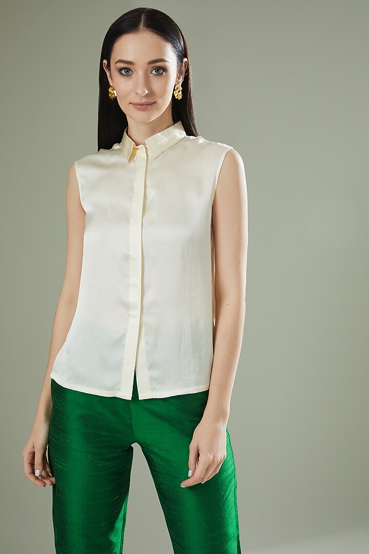 Ivory Satin Silk Top by Originate at Pernia's Pop Up Shop