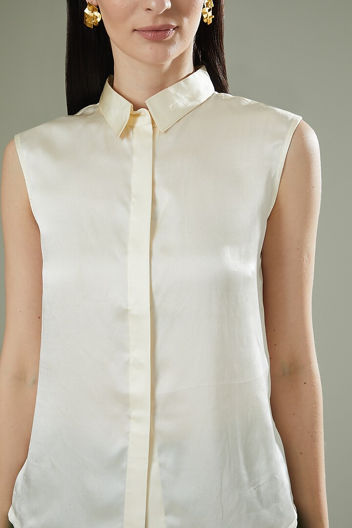 Ivory Satin Silk Top by Originate at Pernia's Pop Up Shop