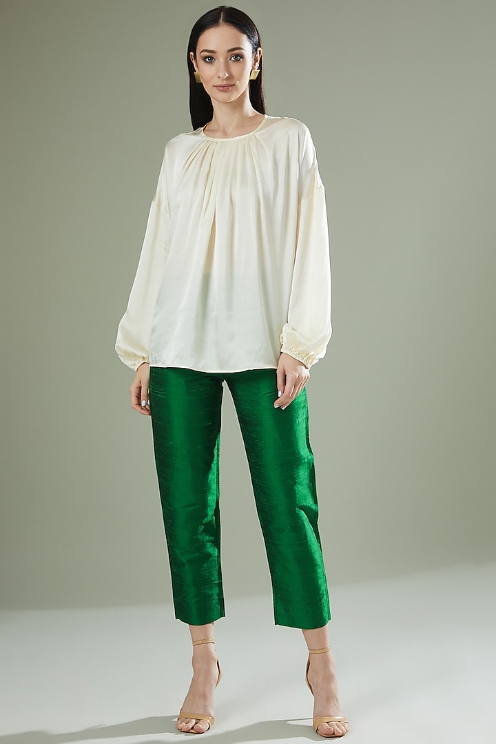 Green Raw Silk Pants by Originate