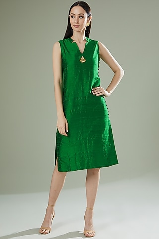 Emerald Raw Silk Dress by Originate