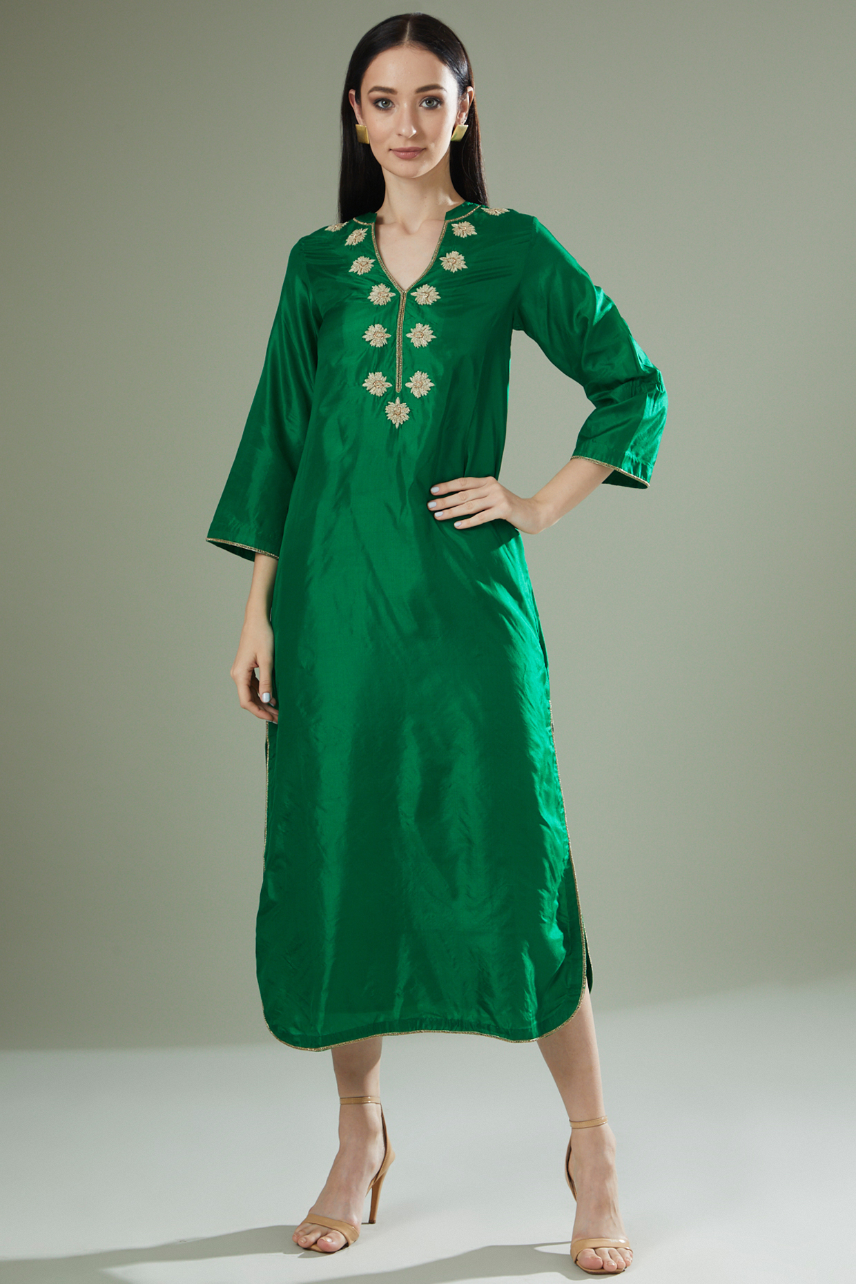 Emerald Silk Embroidered Kurta by Originate