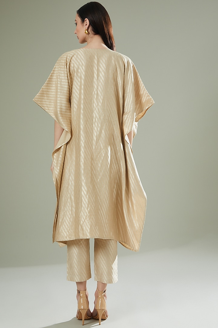 Beige Striped Silk Brocade Overlay by Originate at Pernia's Pop Up Shop
