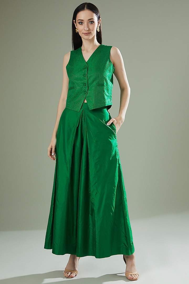 Emerald Green Silk Waist Coat by Originate