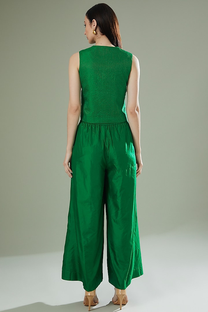 Emerald Green Silk Flared Pant by Originate at Pernia's Pop Up Shop