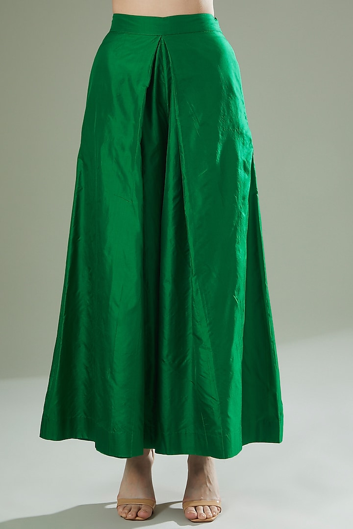 Emerald Green Silk Flared Pant by Originate