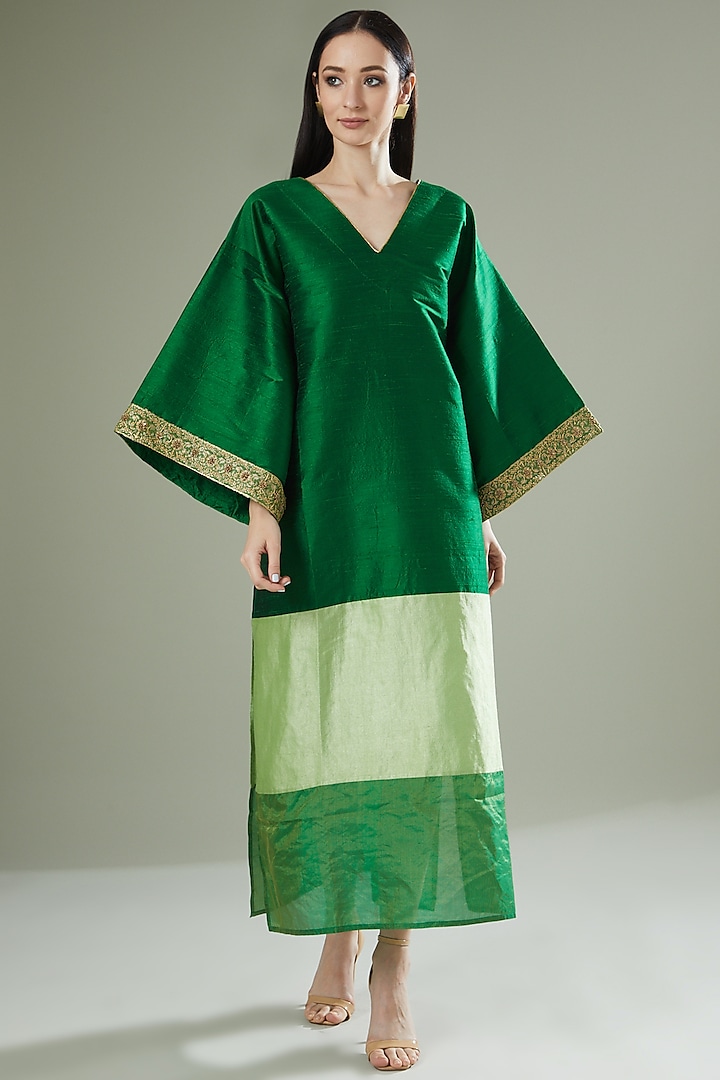 Emerald Raw Silk Kaftan by Originate