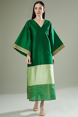 Emerald Raw Silk Kaftan by Originate