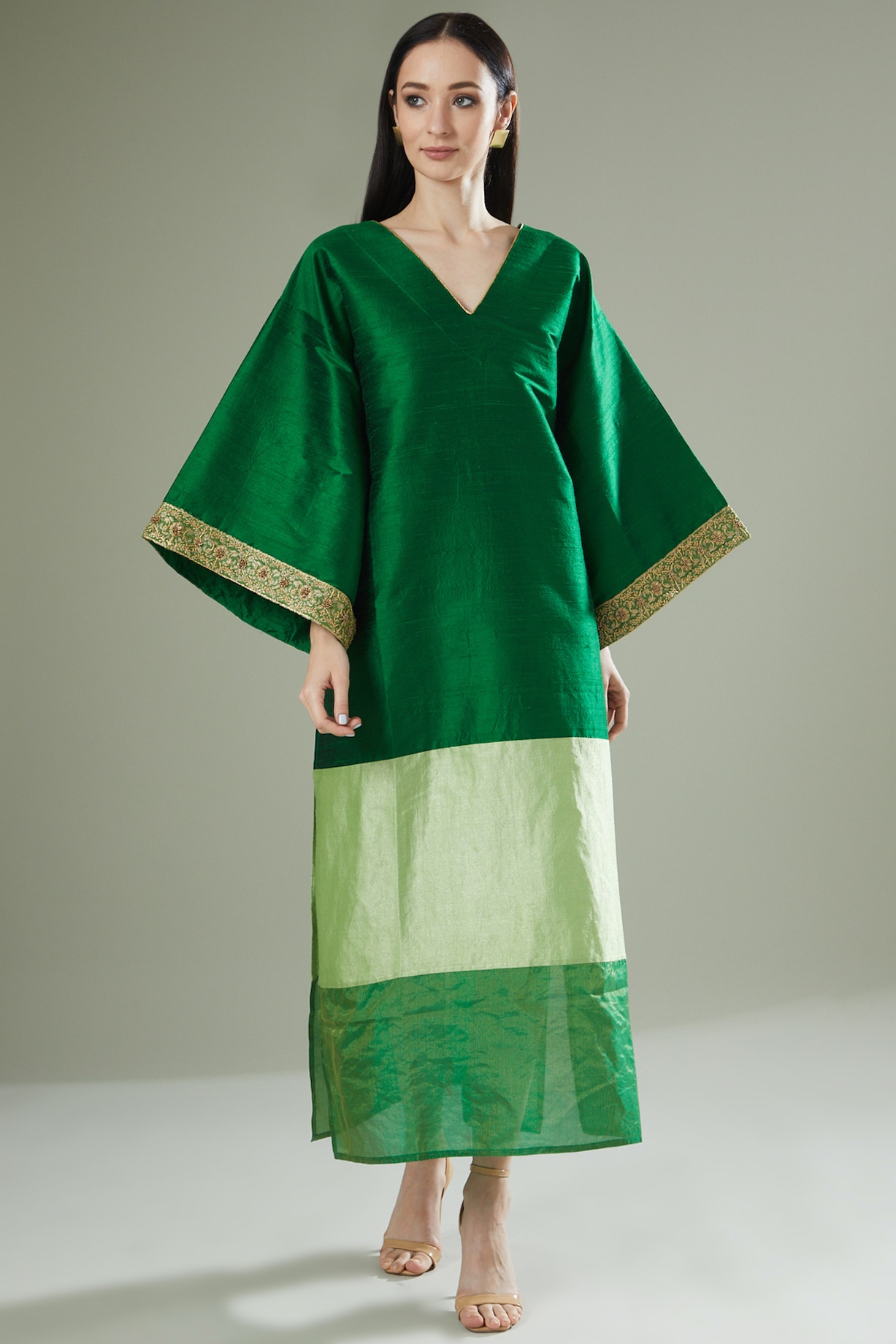 Olbia Emerald Green Silk Cotton Ikat Kaftan