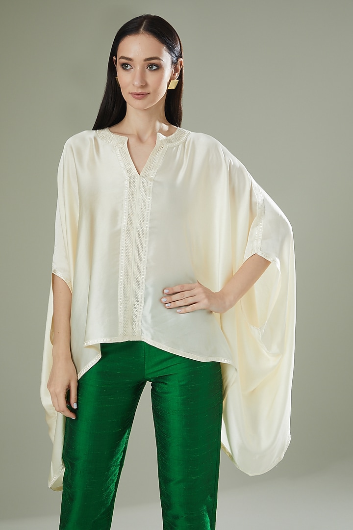 Ivory Satin Silk Kaftan Top by Originate at Pernia's Pop Up Shop