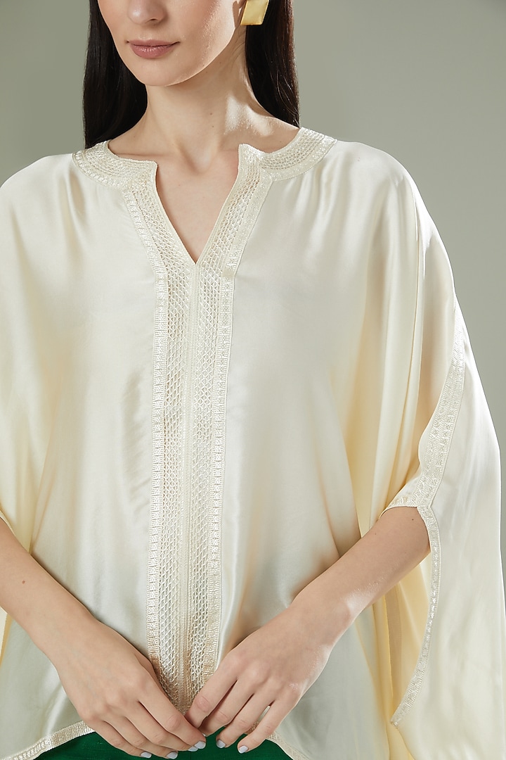 Ivory Satin Silk Kaftan Top by Originate at Pernia's Pop Up Shop