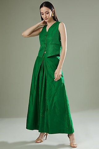 Emerald Green Silk Waistcoat by Originate
