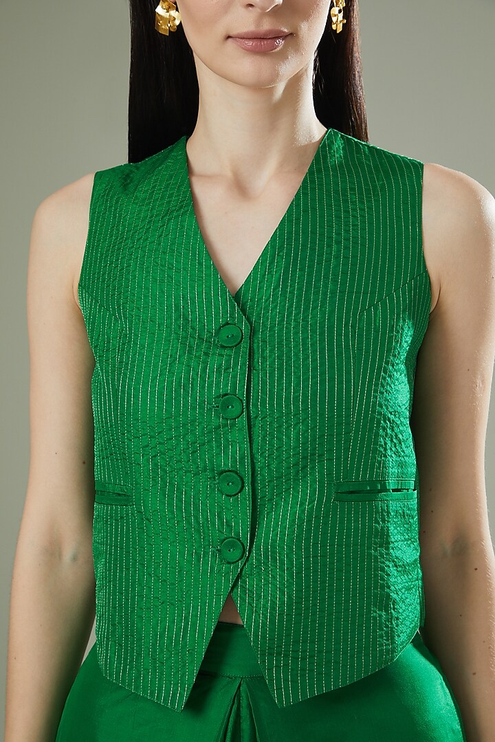 Emerald Green Silk Waistcoat by Originate at Pernia's Pop Up Shop