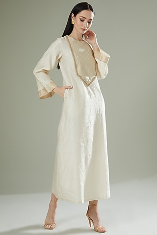 Ivory Chanderi Silk Glided Kaftan by Originate