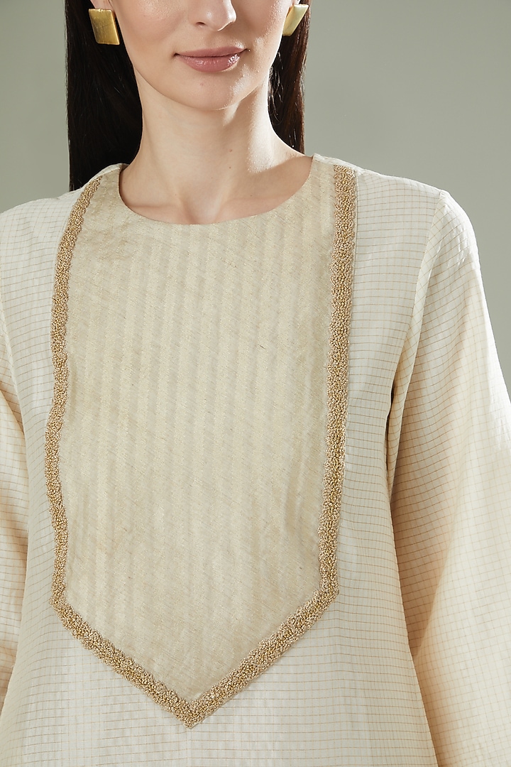 Ivory Chanderi Silk Glided Kaftan by Originate at Pernia's Pop Up Shop