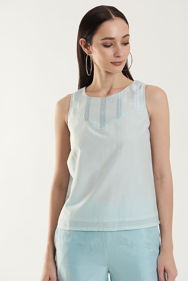 Sky Blue Cotton Silk Cami Top by Originate at Pernia's Pop Up Shop