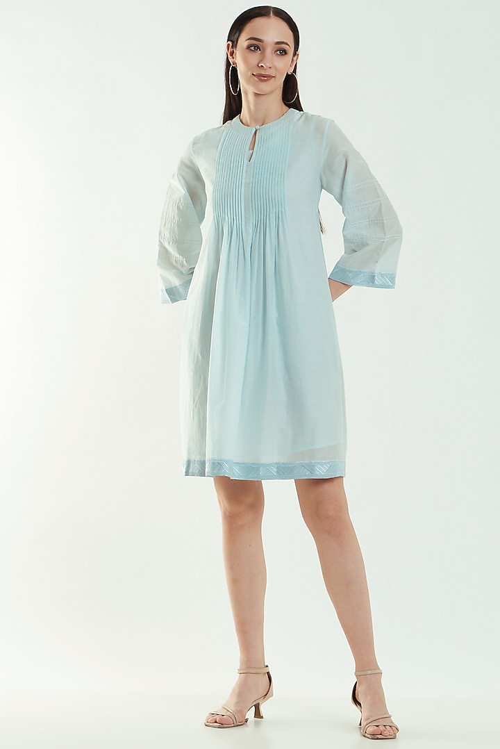Sky Blue Cotton Silk Dress by Originate