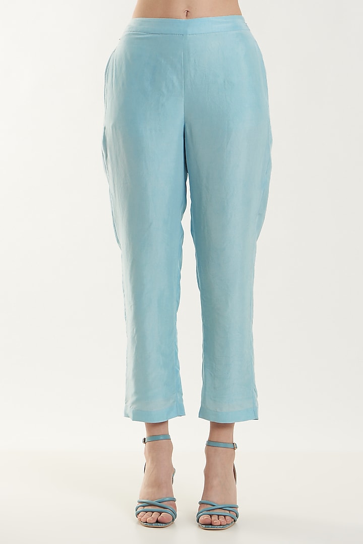 Blue Habutai Silk Pants by Originate