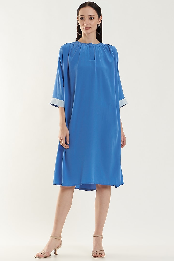 Blue Silk Crepe Dress Design by Originate at Pernia's Pop Up Shop 2024