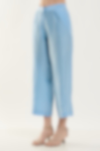 Sky Blue Habutai Silk Straight Pants by Originate