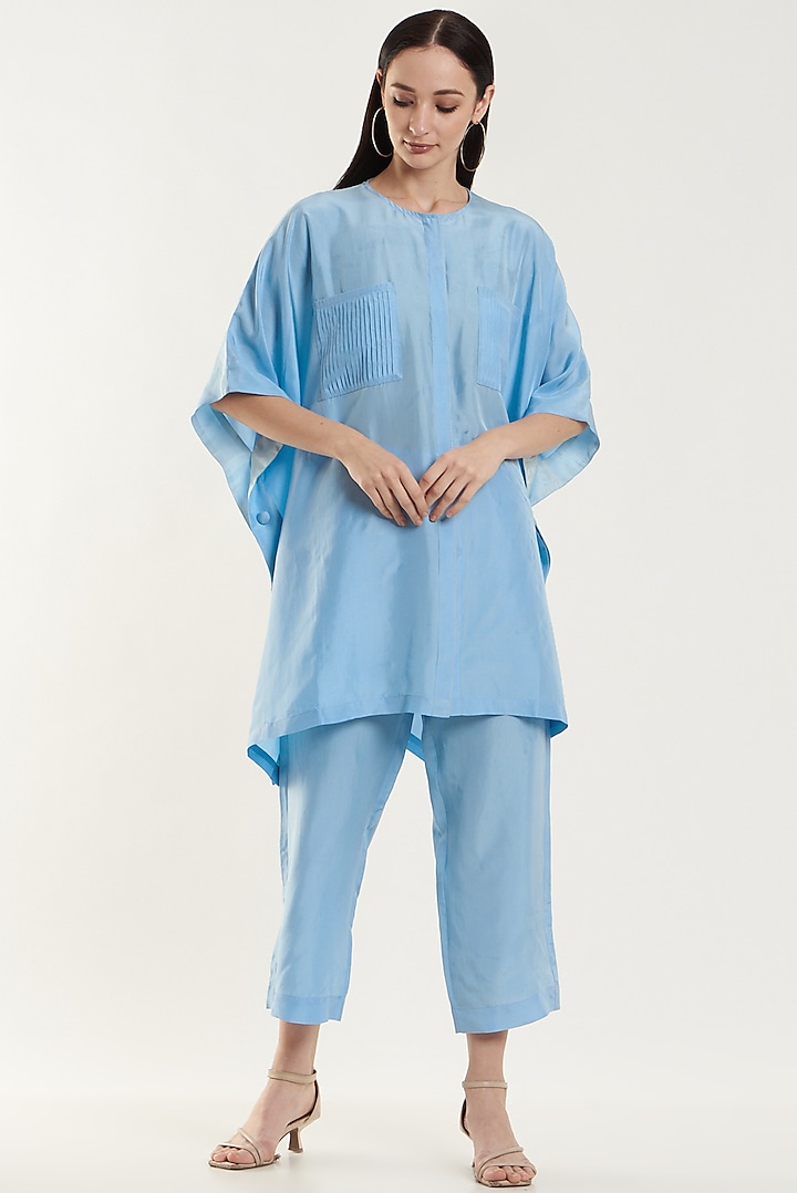 Sky Blue Silk Crepe Kaftan Top by Originate