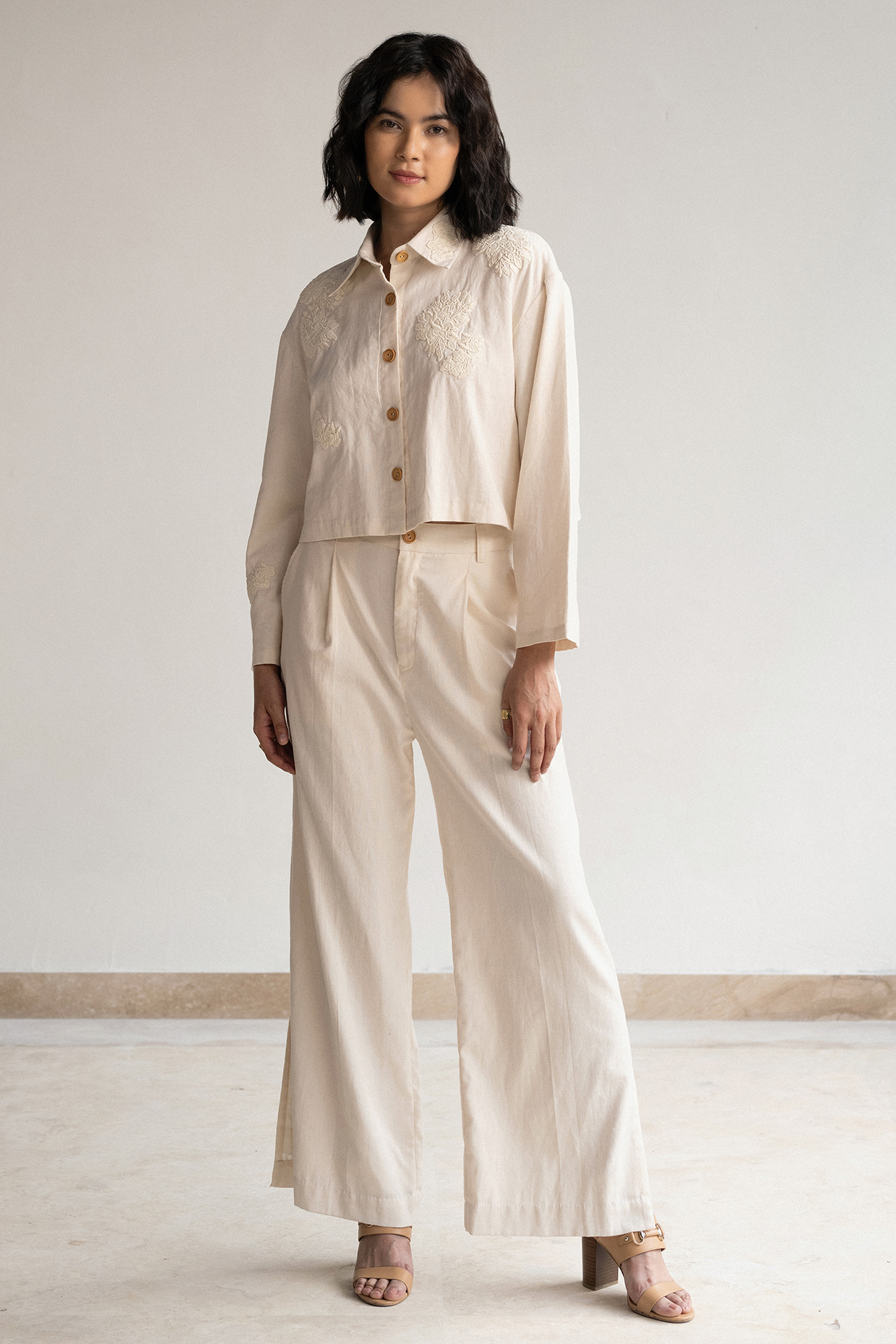Ecru Cotton Linen Patchwork Co-Ord Set by ORIGANI at Pernia's Pop Up Shop