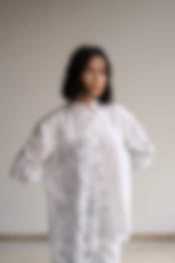 White Cotton Floral Embroidered Asymmetrical Oversized Shirt by ORIGANI at Pernia's Pop Up Shop