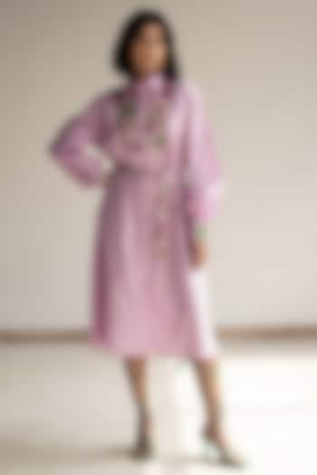 Lilac Cotton Floral Embroidered Knee-length Dress by ORIGANI at Pernia's Pop Up Shop