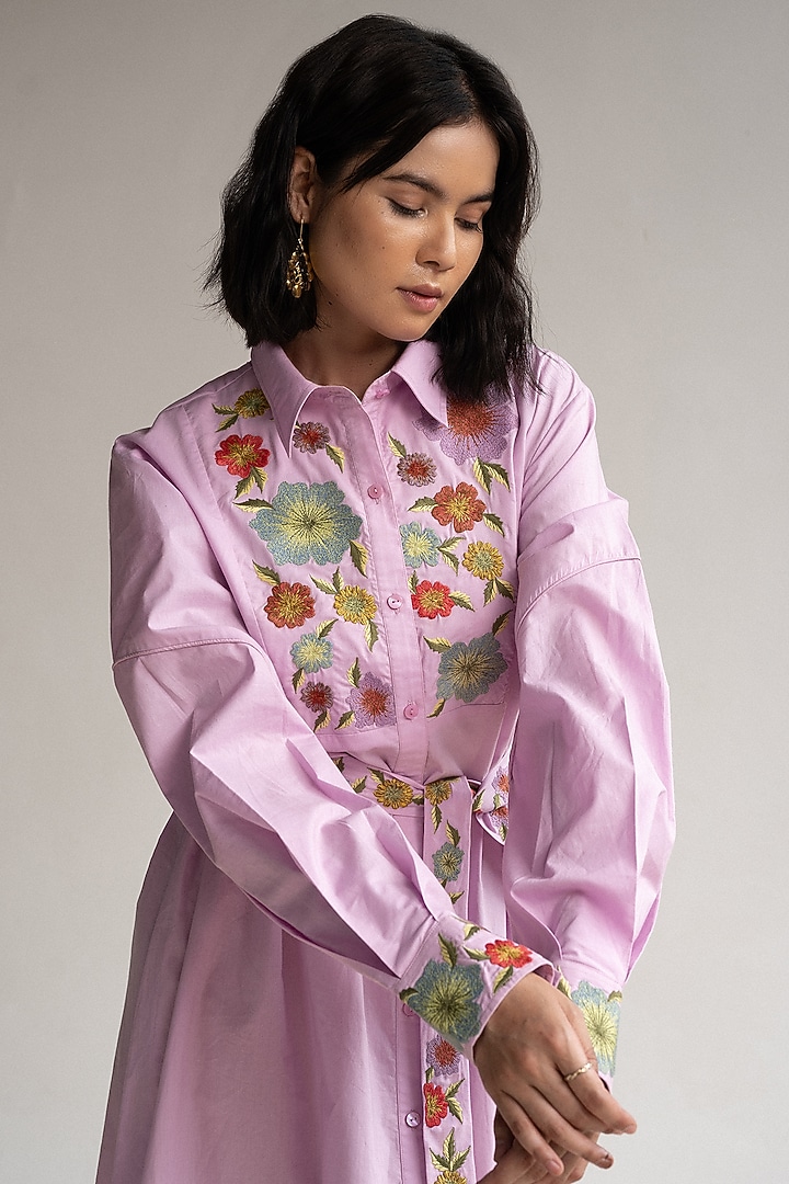 Lilac Cotton Floral Embroidered Knee-length Summer Dress by ORIGANI at Pernia's Pop Up Shop