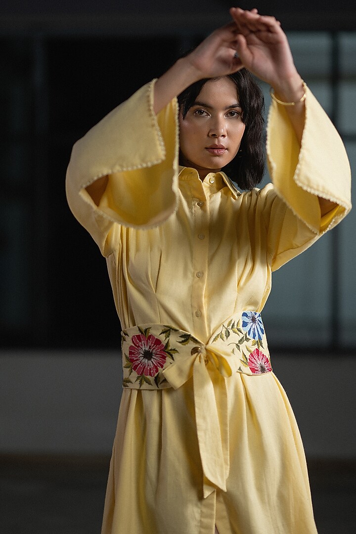 Yellow Cotton Linen High-Low Knee Length Summer Dress by ORIGANI at Pernia's Pop Up Shop