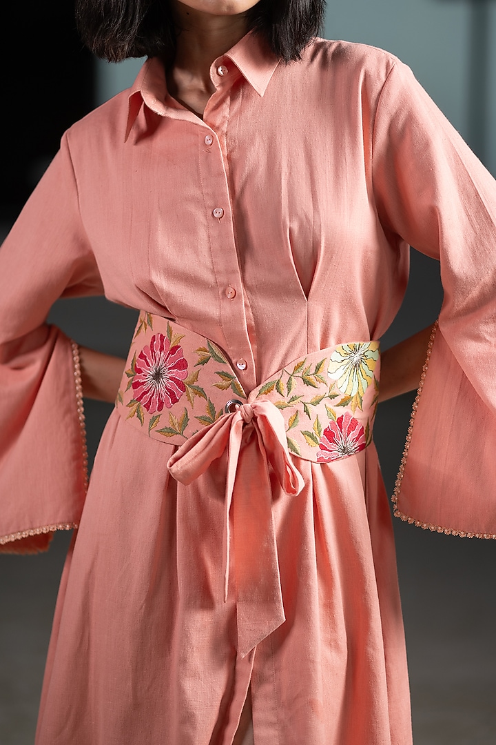 Coral Cotton Linen High-Low Knee Length Summer Dress by ORIGANI at Pernia's Pop Up Shop