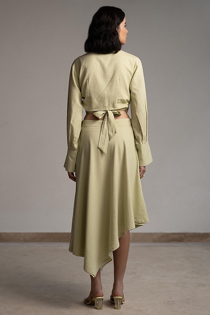 Mint Cotton Linen Butterfly Embroidered Wrap Around Blouse by ORIGANI at Pernia's Pop Up Shop