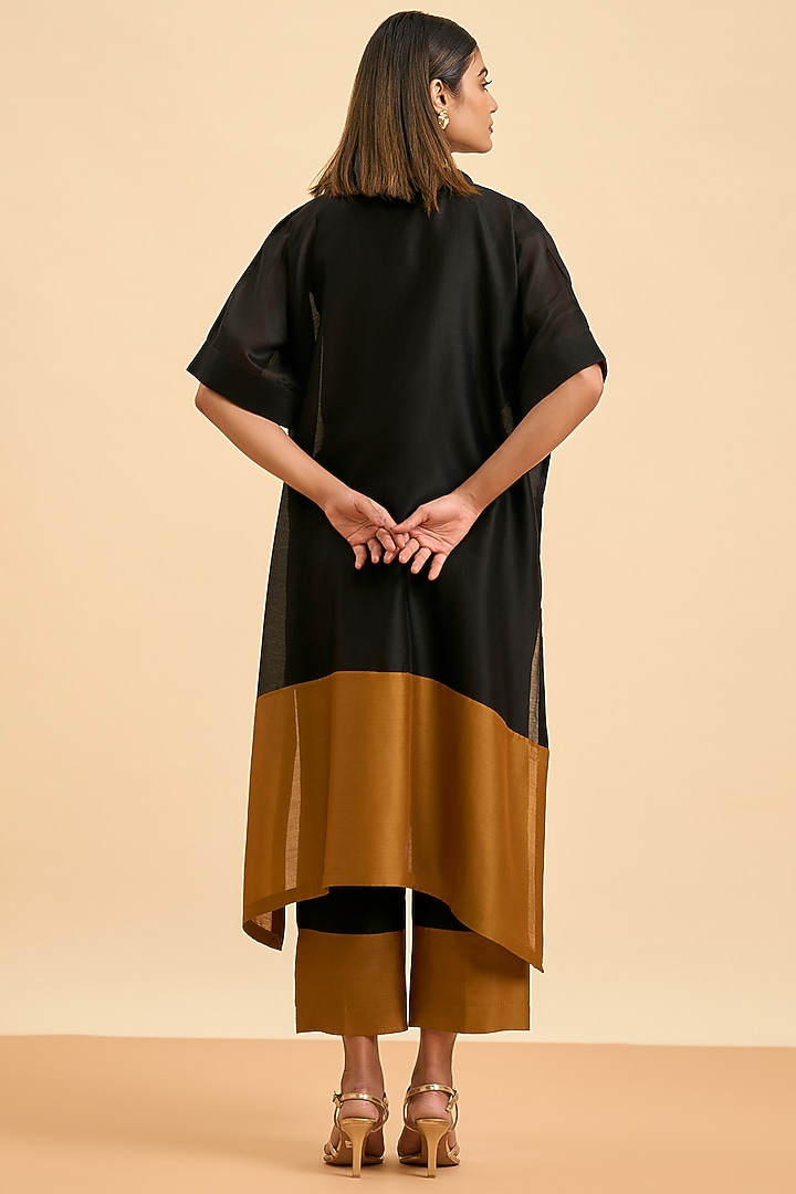 Black & Gold Chanderi Silk Applique Work Kaftan Set by ORIGANI at Pernia's Pop Up Shop