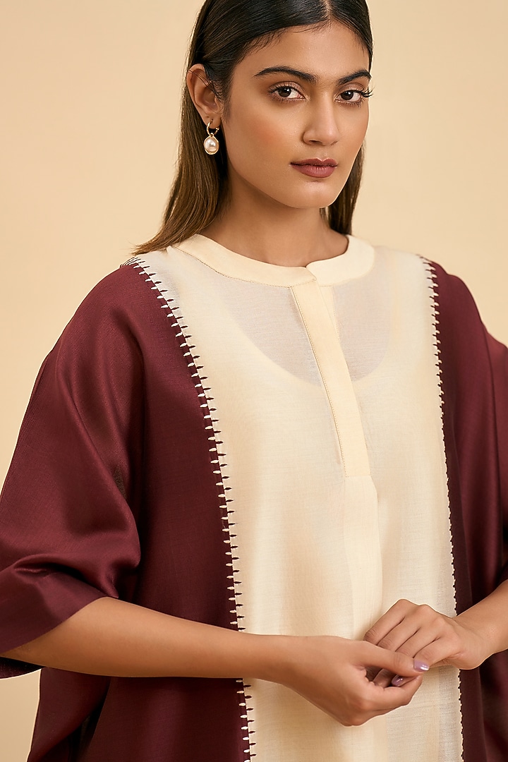 Maroon & Ivory Chanderi Silk Embroidered Kurta Set by ORIGANI at Pernia's Pop Up Shop