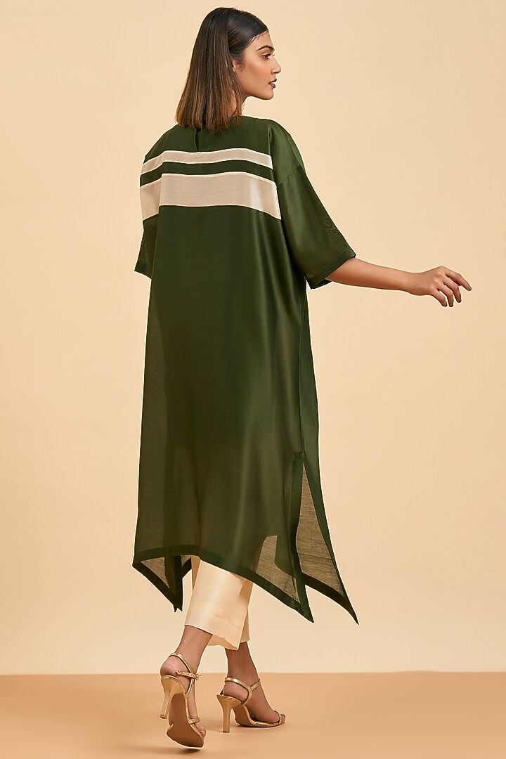 Olive Green Chanderi Silk Applique Work Kurta Set by ORIGANI at Pernia's Pop Up Shop