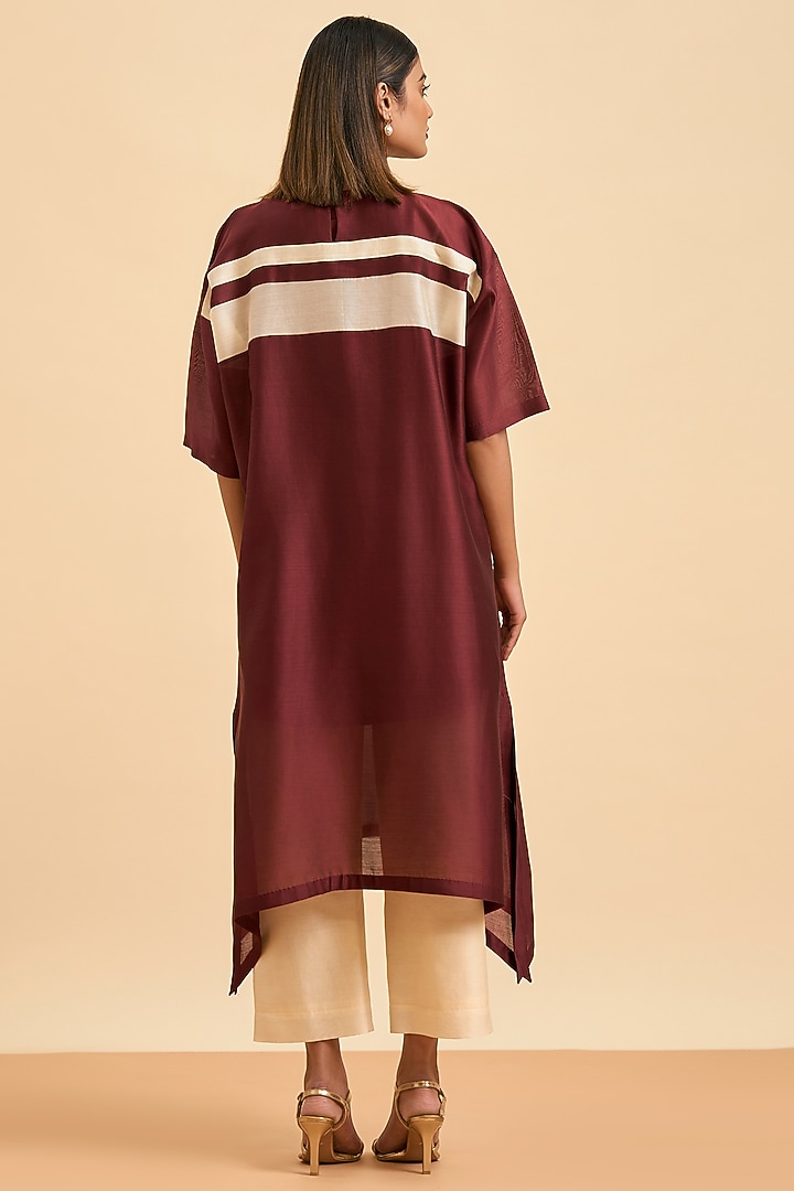 Maroon Chanderi Silk Applique Work Kurta Set by ORIGANI at Pernia's Pop Up Shop