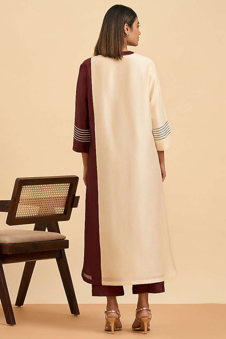 Maroon & Ivory Chanderi Silk Embroidered Kurta Set by ORIGANI at Pernia's Pop Up Shop