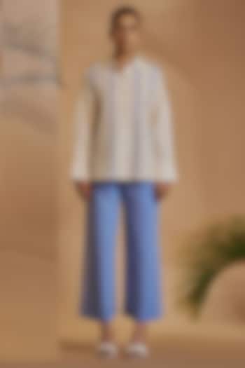 Blue & Ivory Linen Blend Co-Ord Set by ORIGANI at Pernia's Pop Up Shop