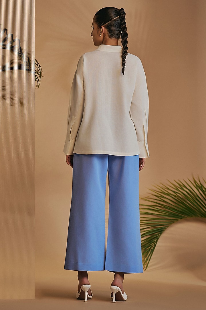 Blue & Ivory Linen Blend Co-Ord Set by ORIGANI at Pernia's Pop Up Shop