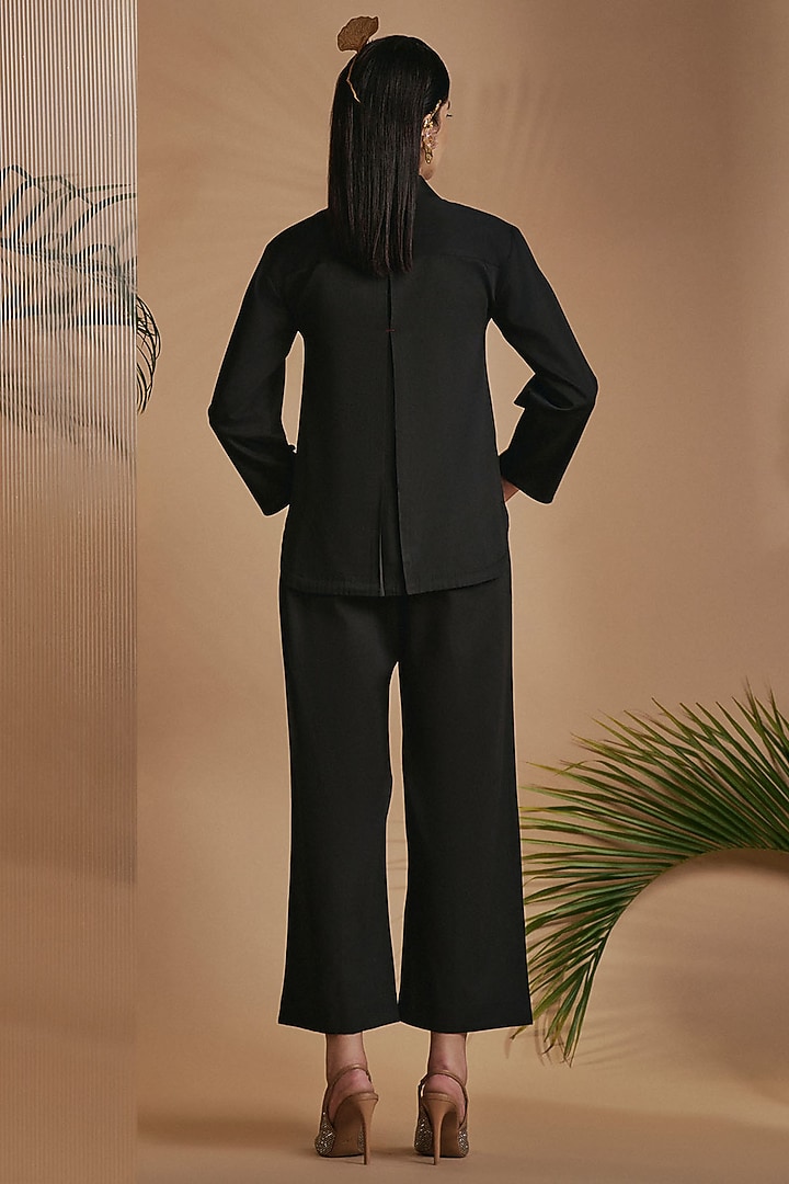 Black Cotton Satin Embroidered Co-Ord Set by ORIGANI at Pernia's Pop Up Shop